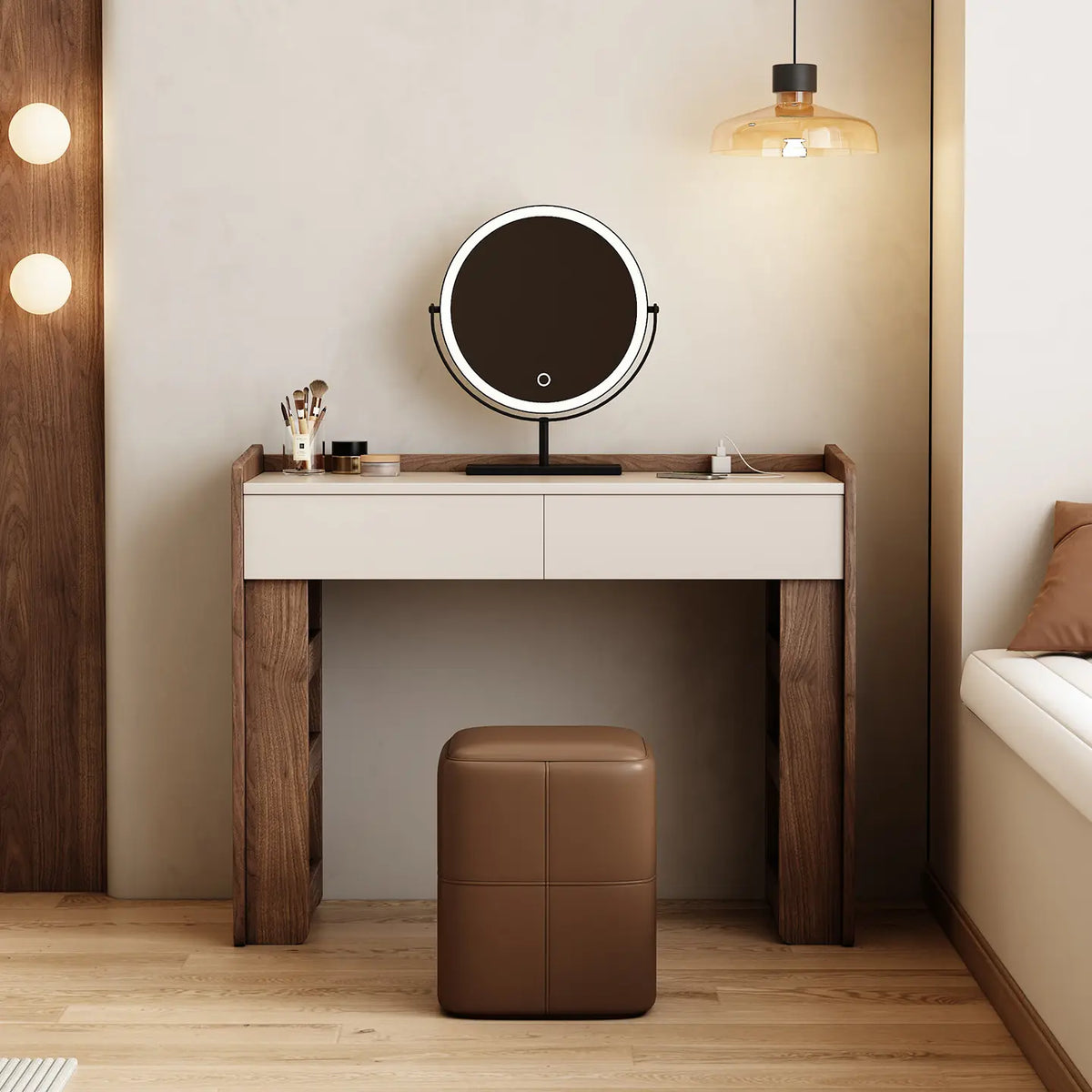 Transitional Solid Wood Makeup Vanity Integrated Small Dressing Table