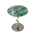 A side table with a green marble top