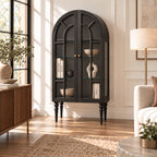 French Vintage Solid Wood Sideboard with Glass Details