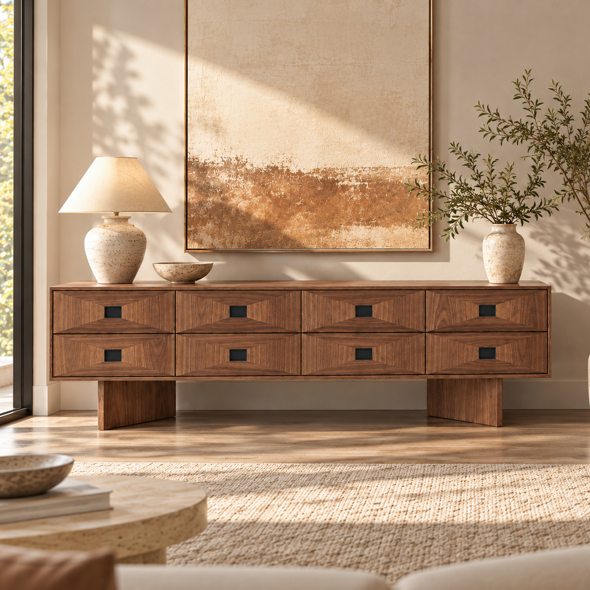 Wabi-Sabi Solid Wood TV Stand in Black Walnut Tone