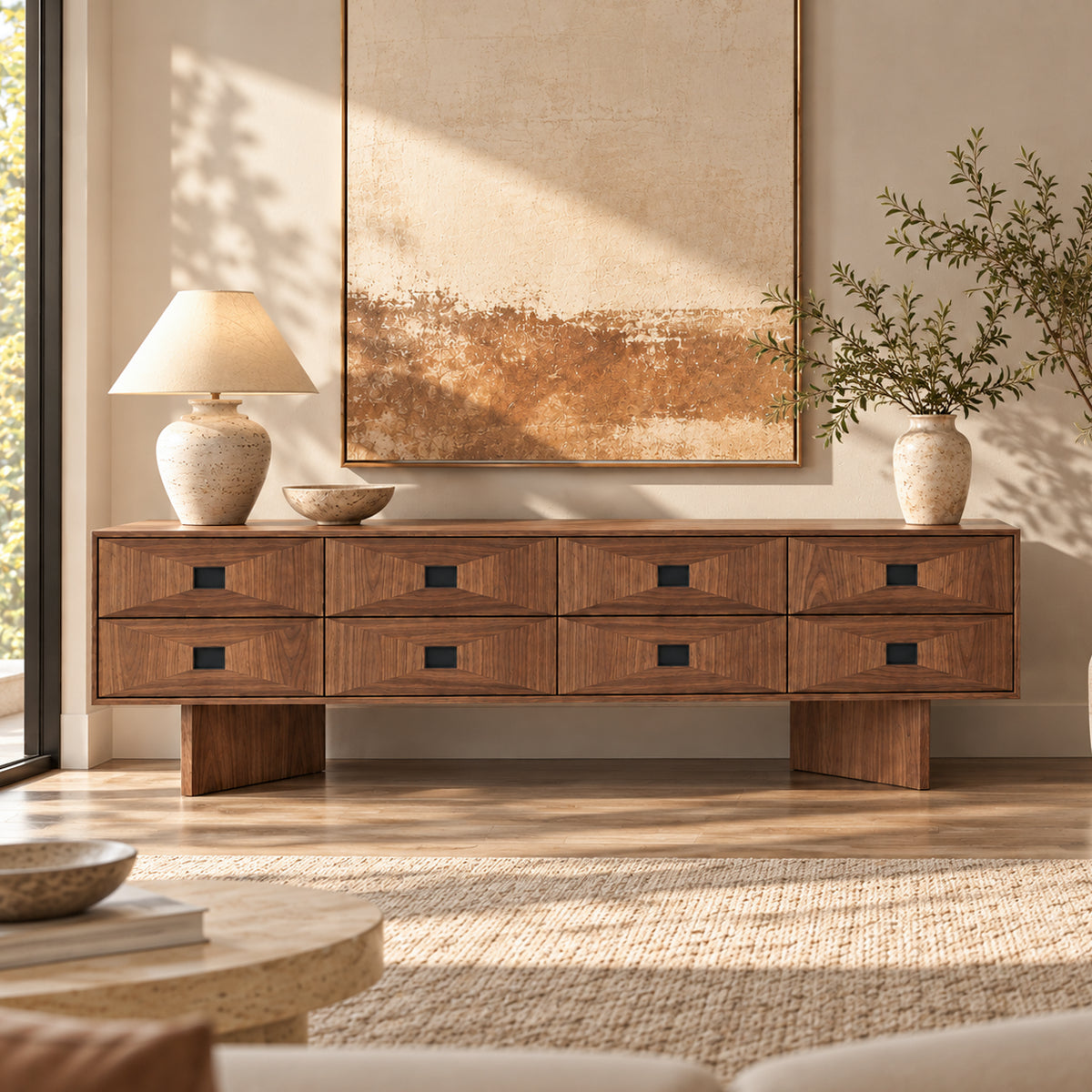 Wabi-Sabi Solid Wood TV Stand in Black Walnut Tone