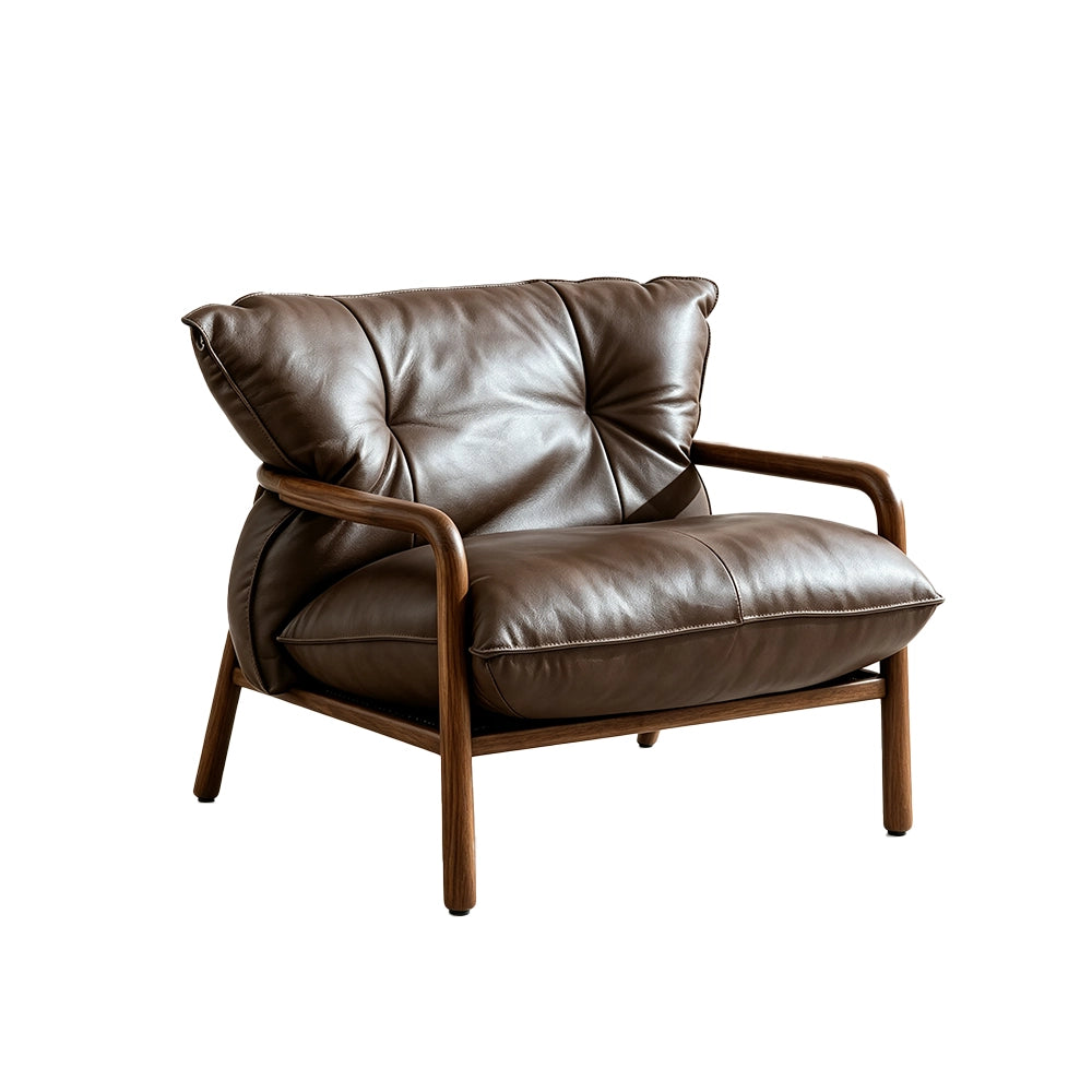 Top layer cowhide seat cushion, white waxwood support for a casual chair