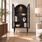 French Vintage Solid Wood Sideboard with Glass Details