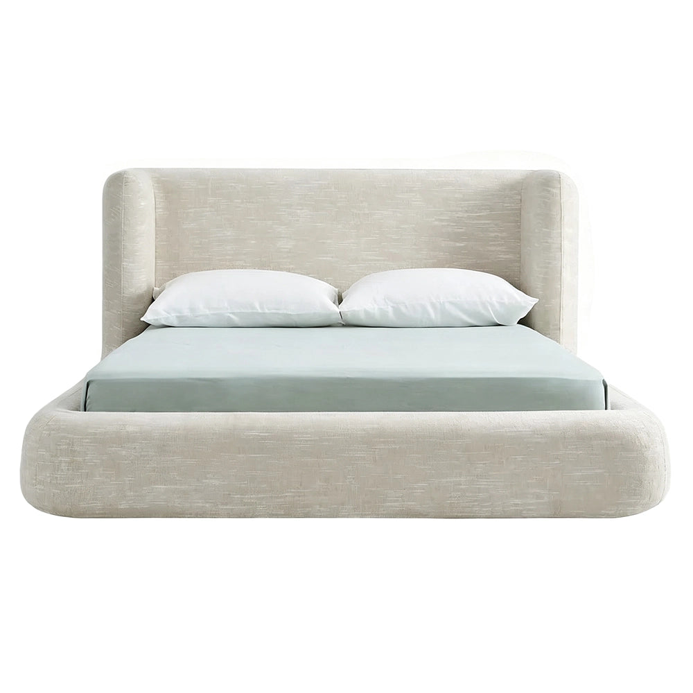 Scandinavian Fabric Upholstered Bed Frame Storage Wingback Bed