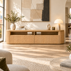 Storage TV Stand with Curved Corners and Ribbed Panels