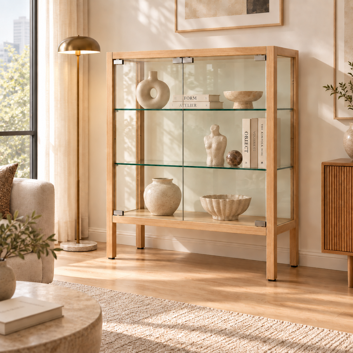 Low Solid Wood Glass Display Cabinet