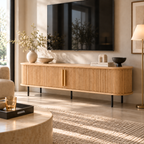 Oak TV Stand with Roll-Up Door