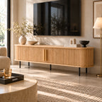 Oak TV Stand with Roll-Up Door