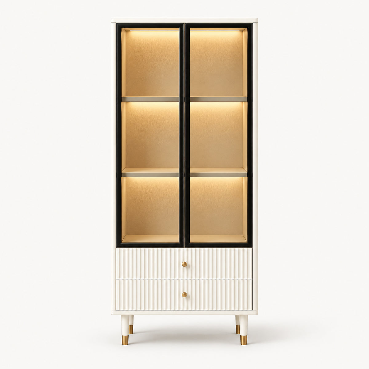 Narrow Glass Bookcase with Display Storage