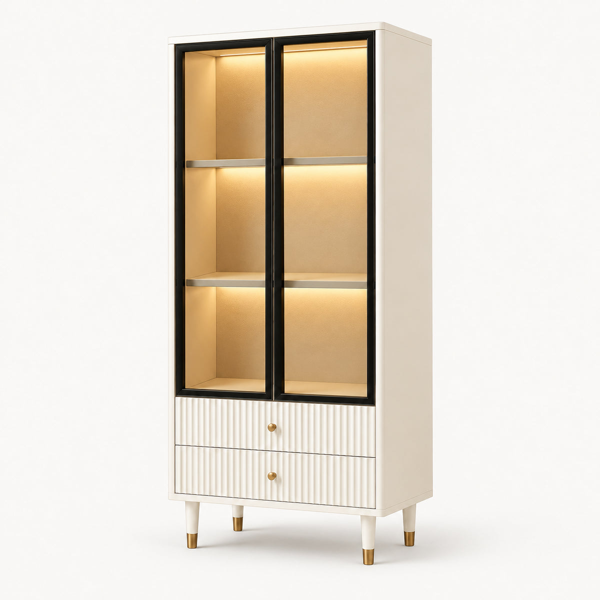 Narrow Glass Bookcase with Display Storage