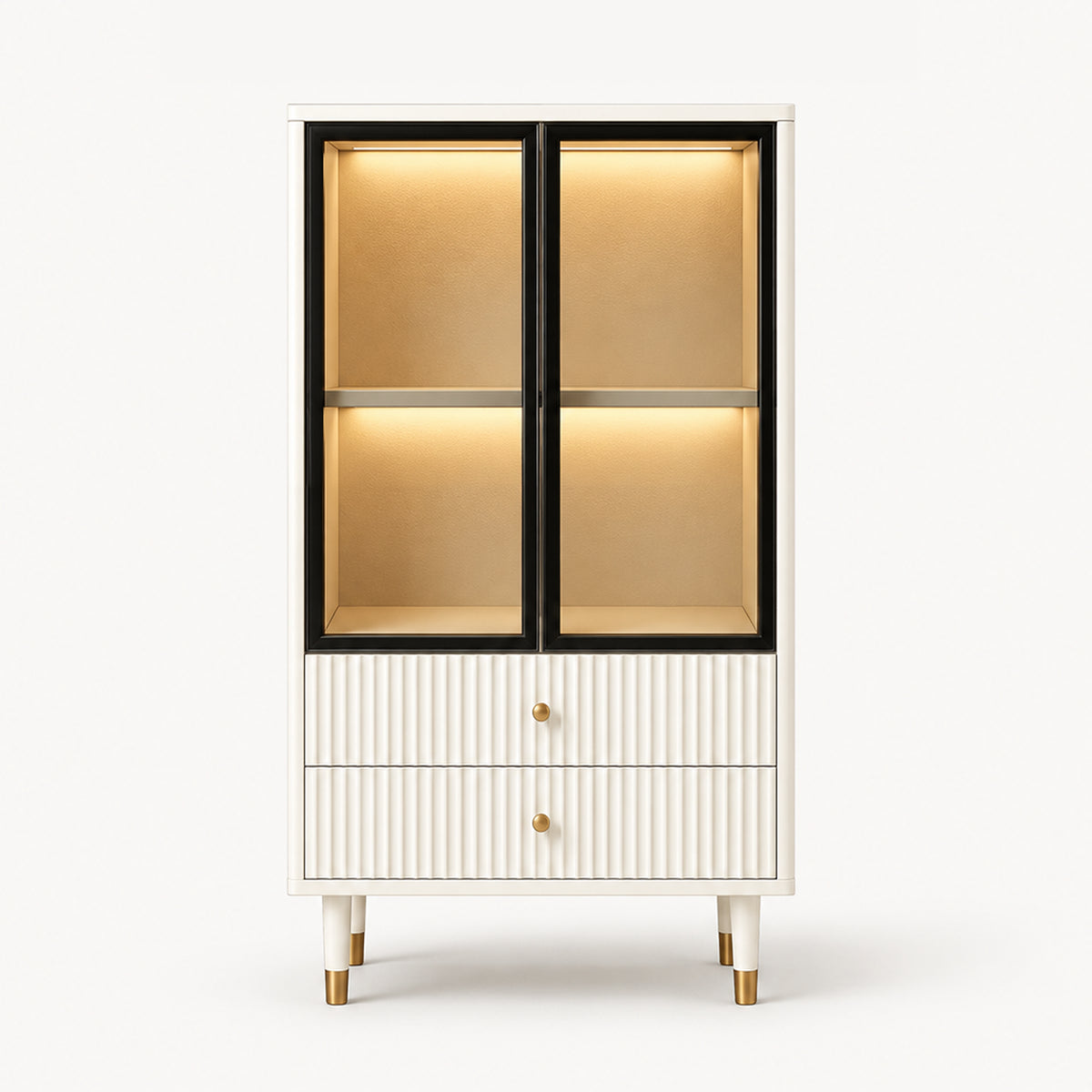 Narrow Glass Bookcase with Display Storage