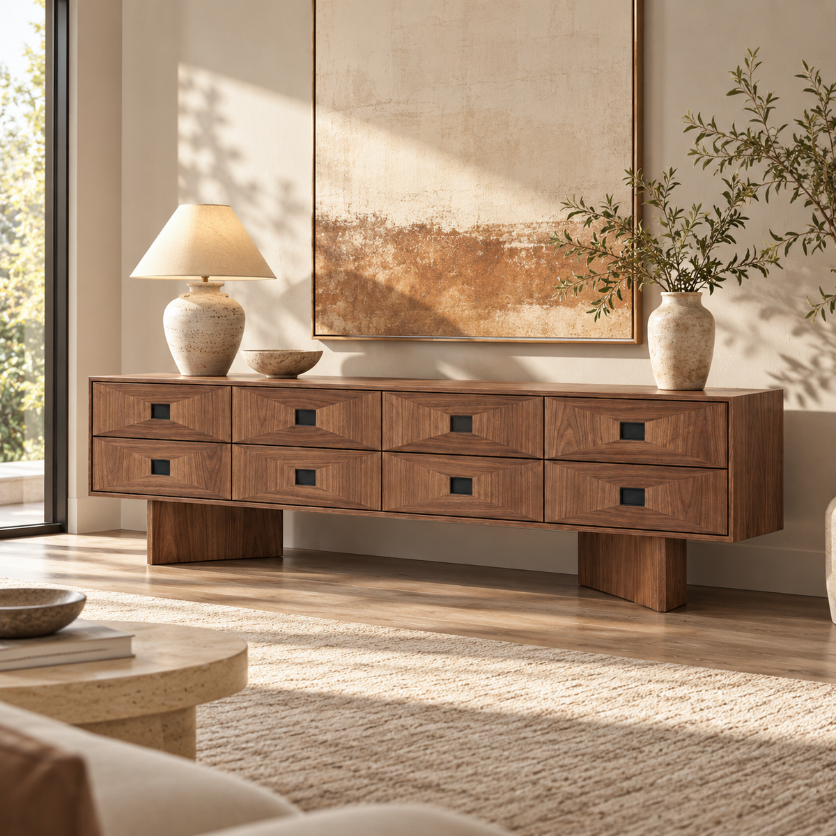 Wabi-Sabi Solid Wood TV Stand in Black Walnut Tone
