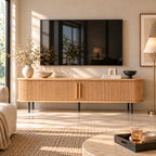 Oak TV Stand with Roll-Up Door