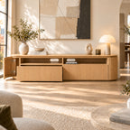 Storage TV Stand with Curved Corners and Ribbed Panels