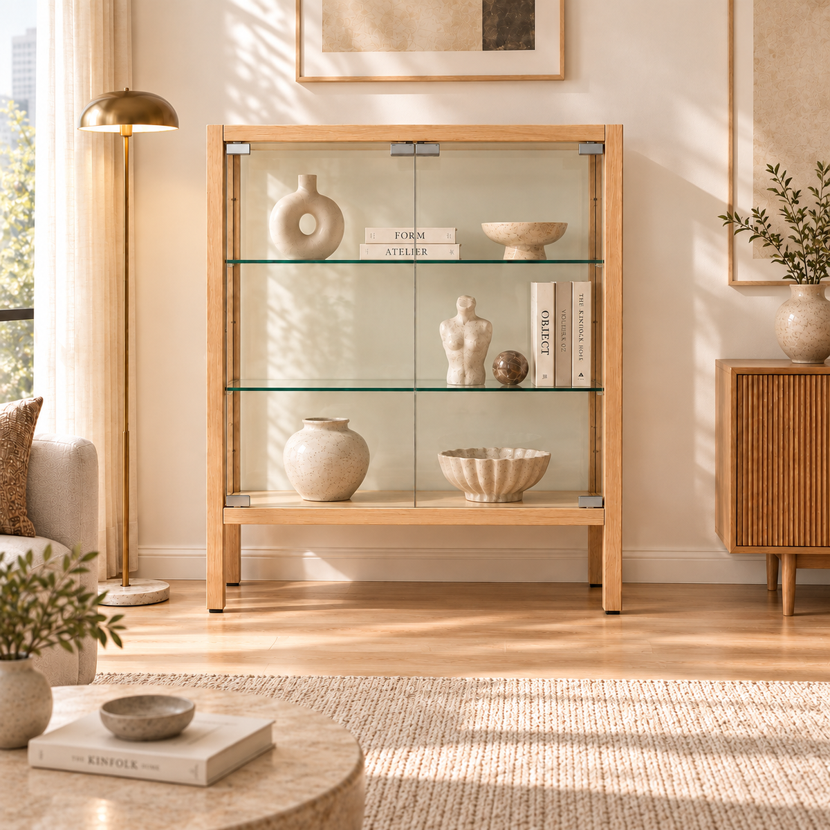 Low Solid Wood Glass Display Cabinet