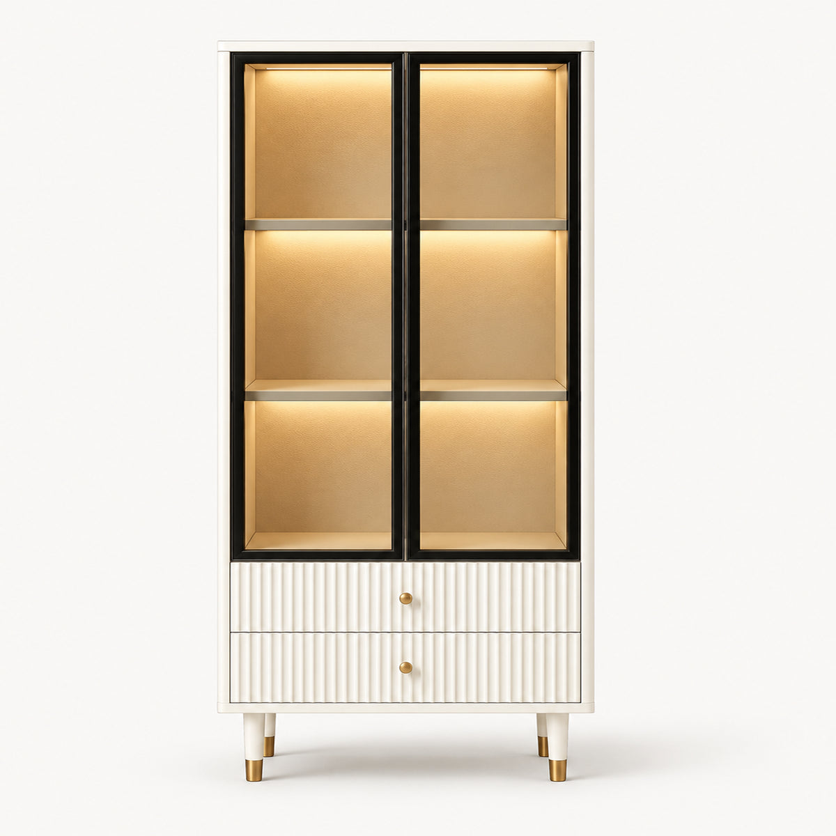 Narrow Glass Bookcase with Display Storage
