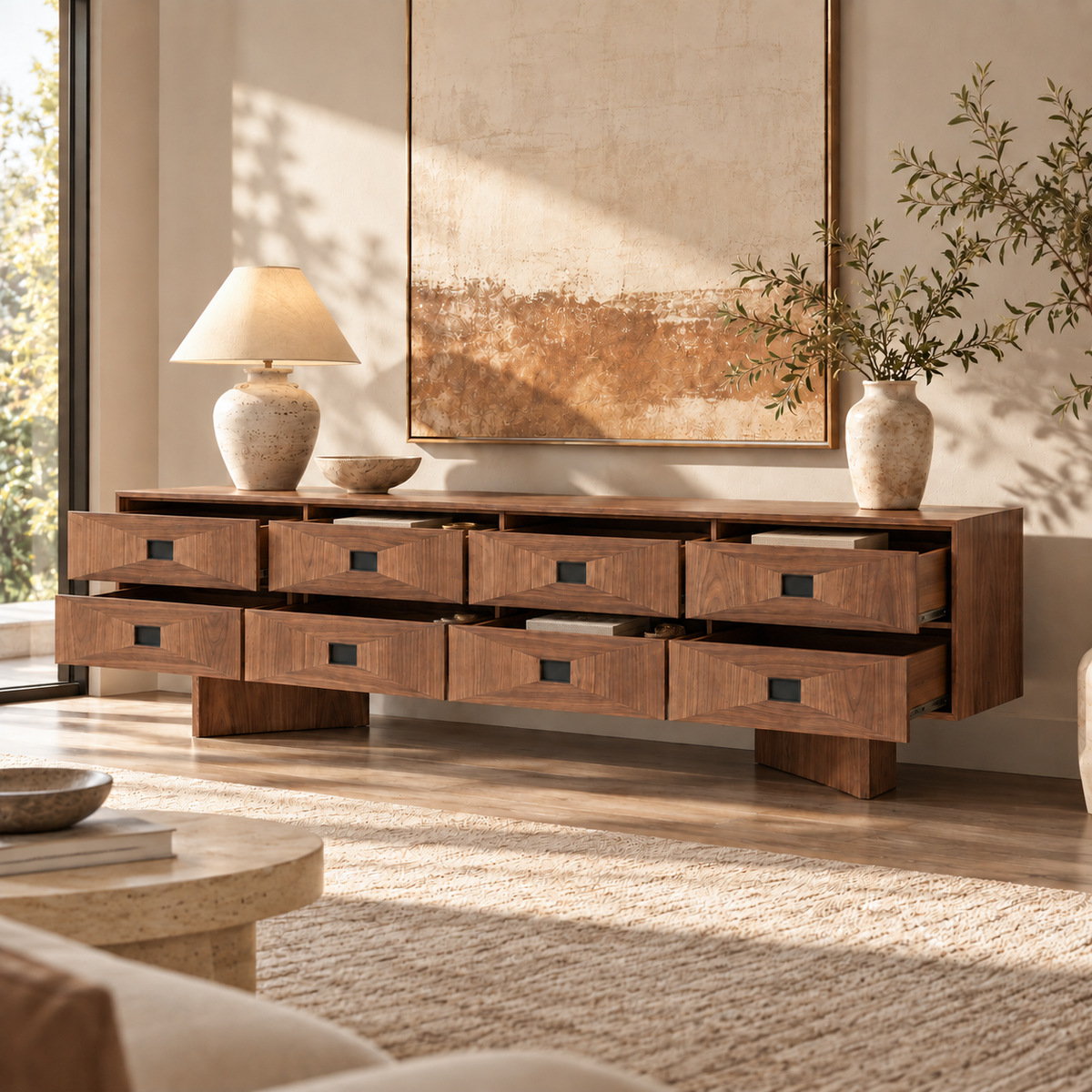 Wabi-Sabi Solid Wood TV Stand in Black Walnut Tone