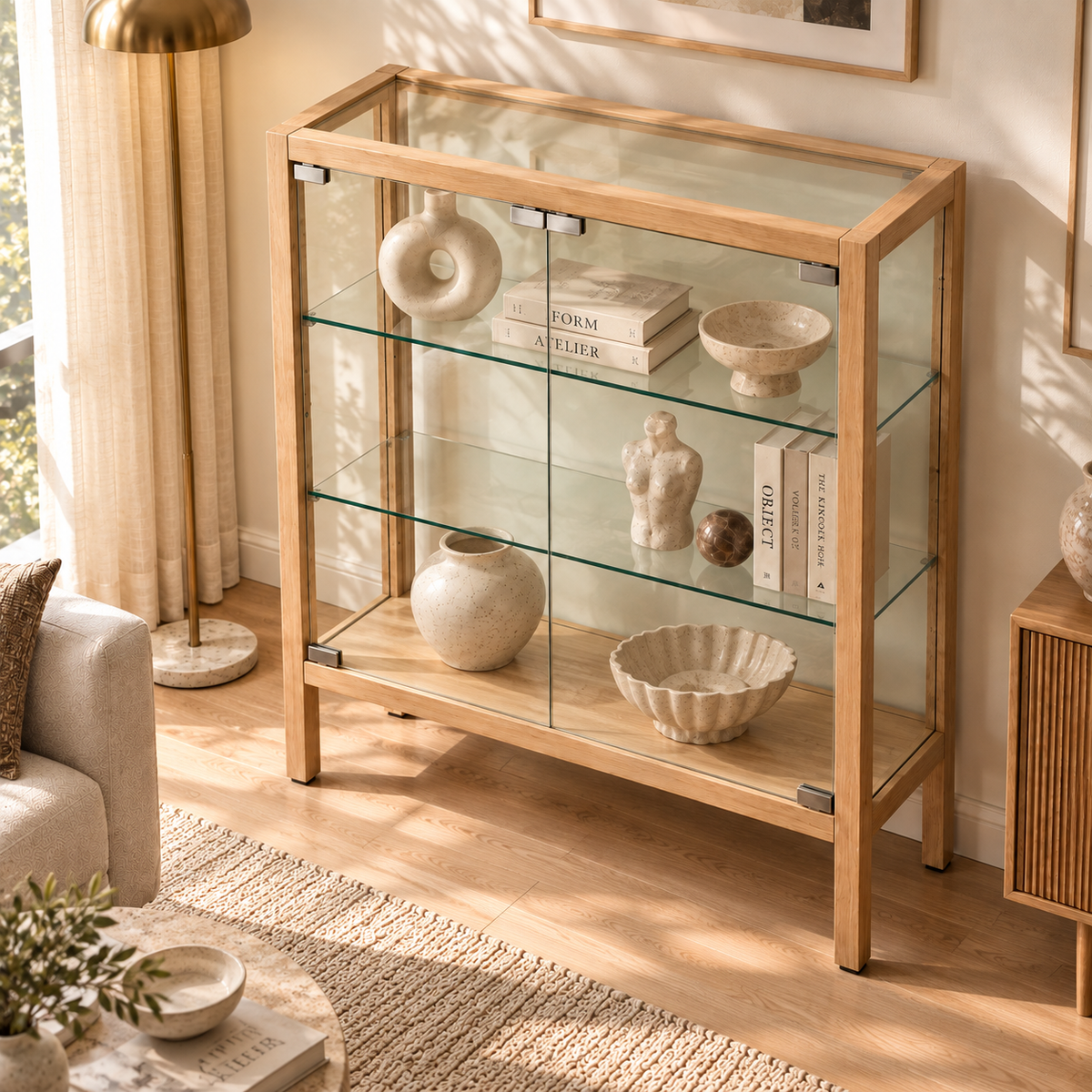 Low Solid Wood Glass Display Cabinet