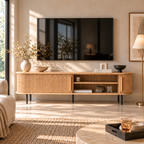 Oak TV Stand with Roll-Up Door