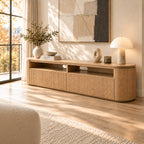 Storage TV Stand with Curved Corners and Ribbed Panels