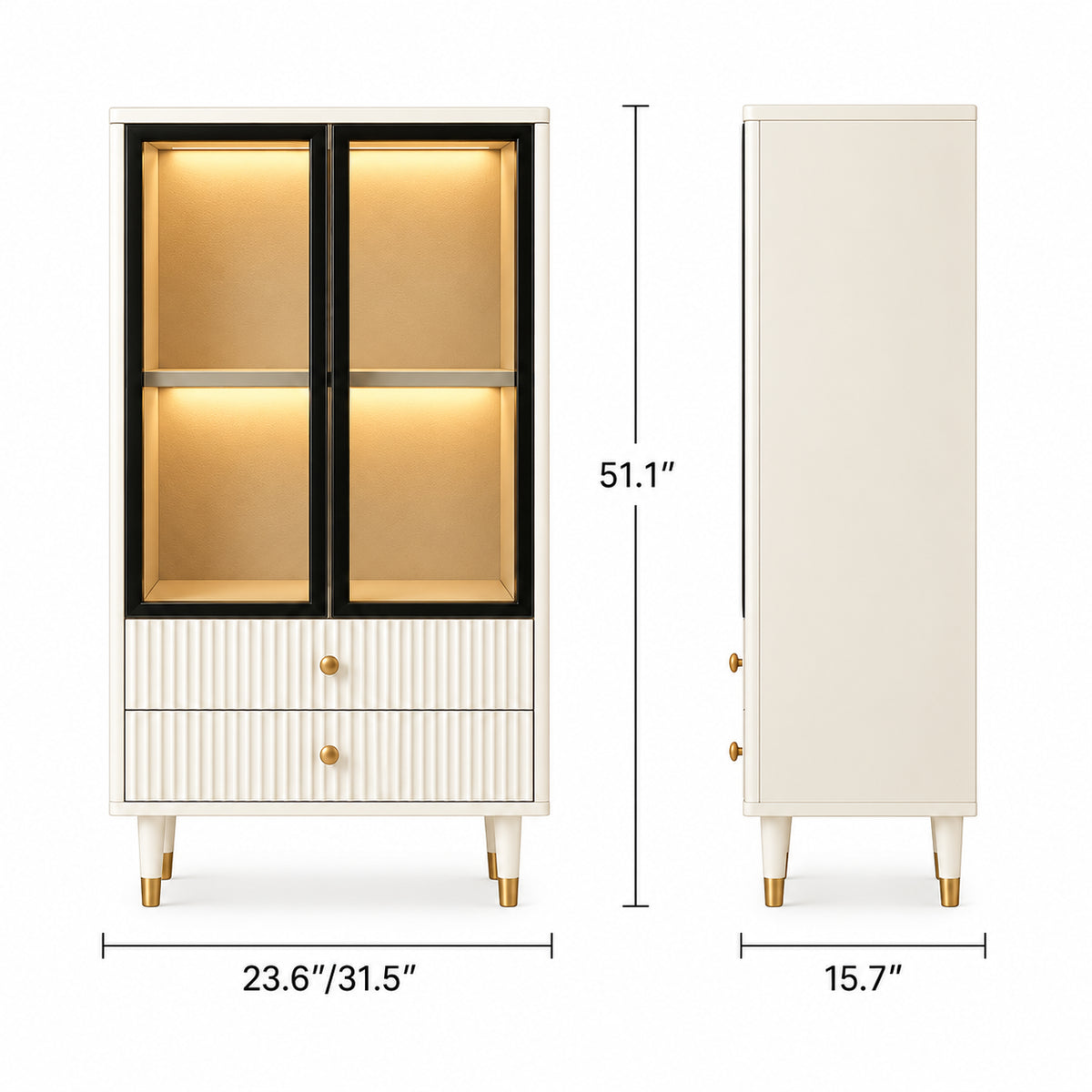 Narrow Glass Bookcase with Display Storage