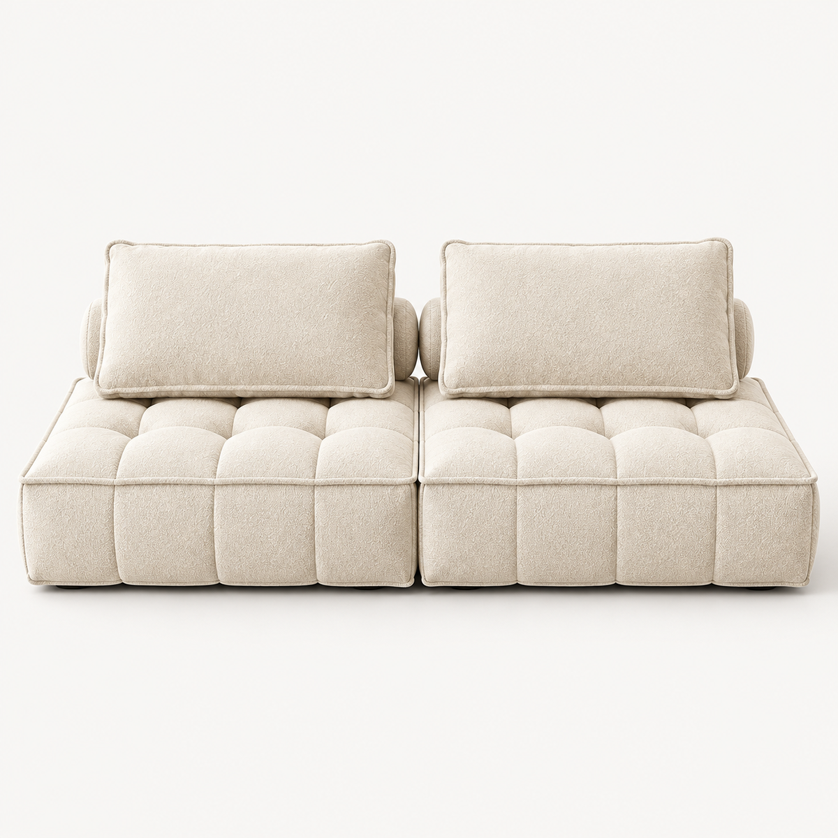 Grid-Tufted Modular Fabric Sofa