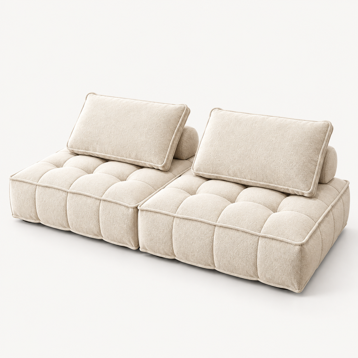 Grid-Tufted Modular Fabric Sofa