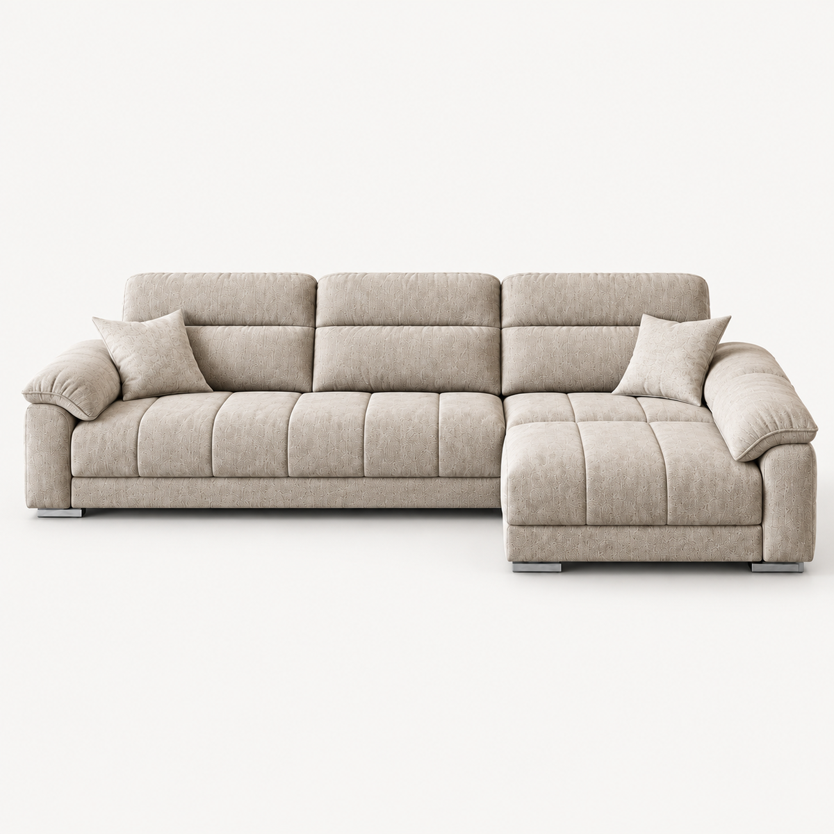 Cream L-Shaped Fabric Sofa with Removable Covers