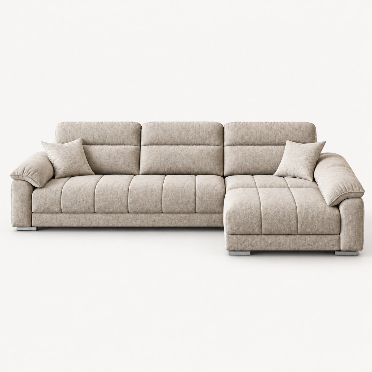 Cream L-Shaped Fabric Sofa with Removable Covers