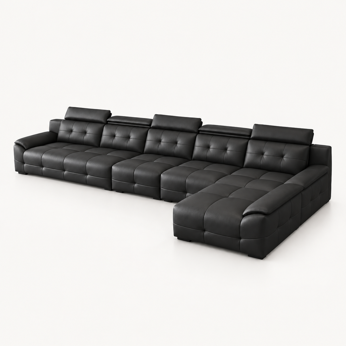 Cowhide Sectional Sofa with Adjustable Headrests