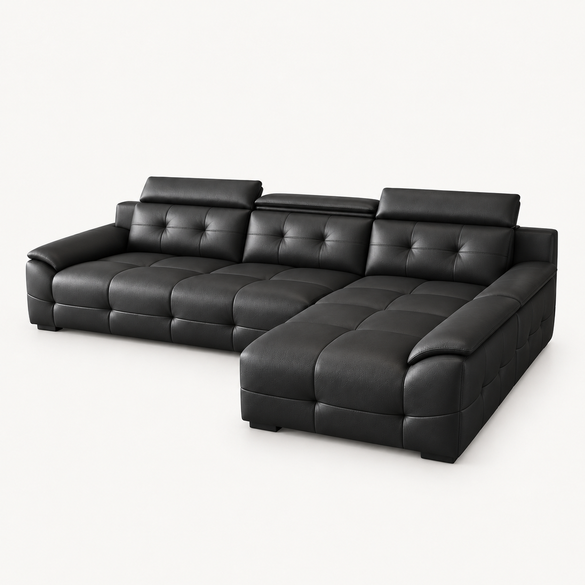 Cowhide Sectional Sofa with Adjustable Headrests