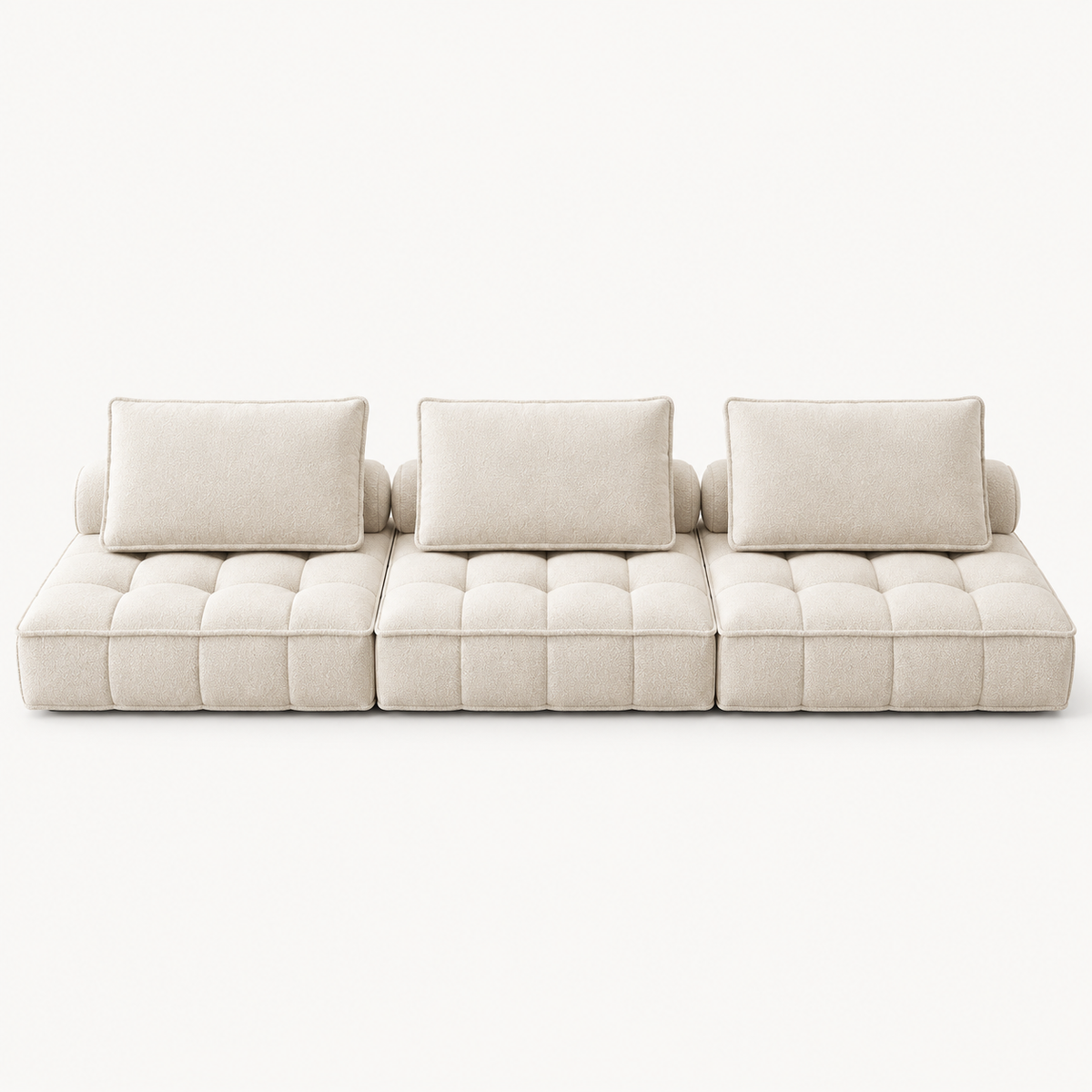 Grid-Tufted Modular Fabric Sofa