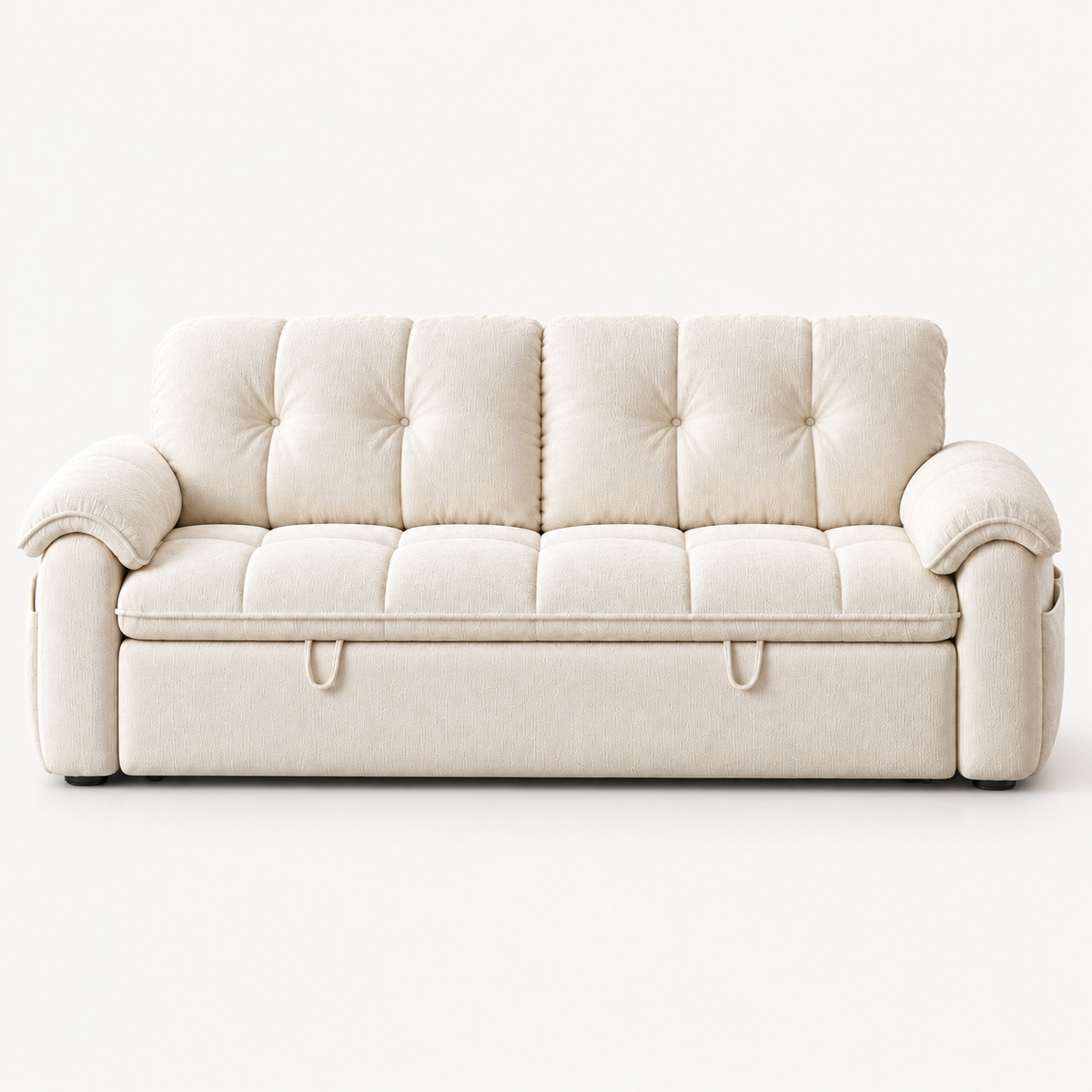 Tufted Fold-Out Sofa Bed with Side Pockets