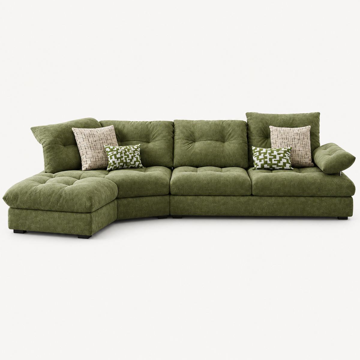 Green Curved Fabric Sofa with Adjustable Backrest