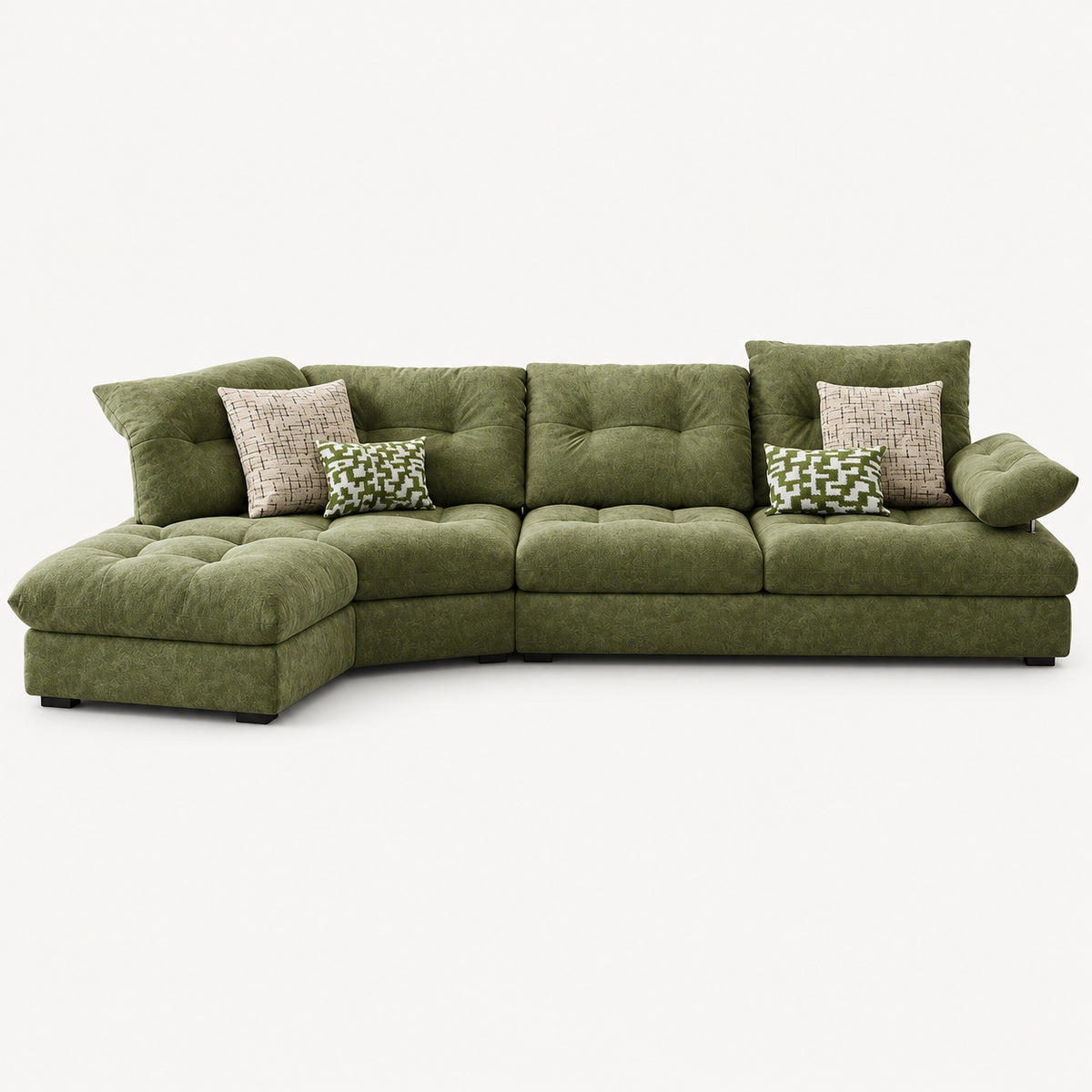 Green Curved Fabric Sofa with Adjustable Backrest