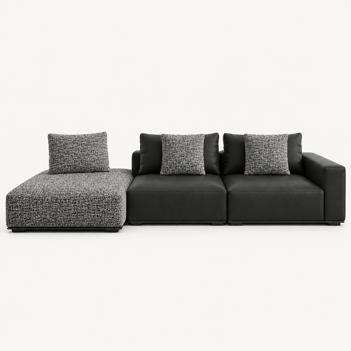 Low-Profile Leather and Fabric Modular Sofa
