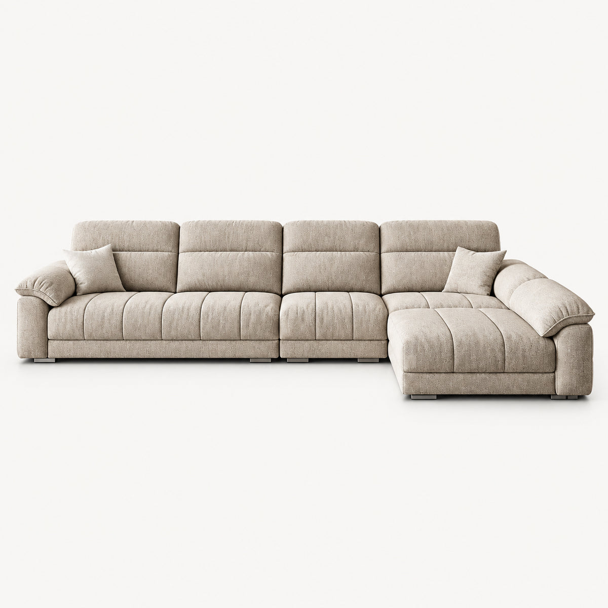 Cream L-Shaped Fabric Sofa with Removable Covers
