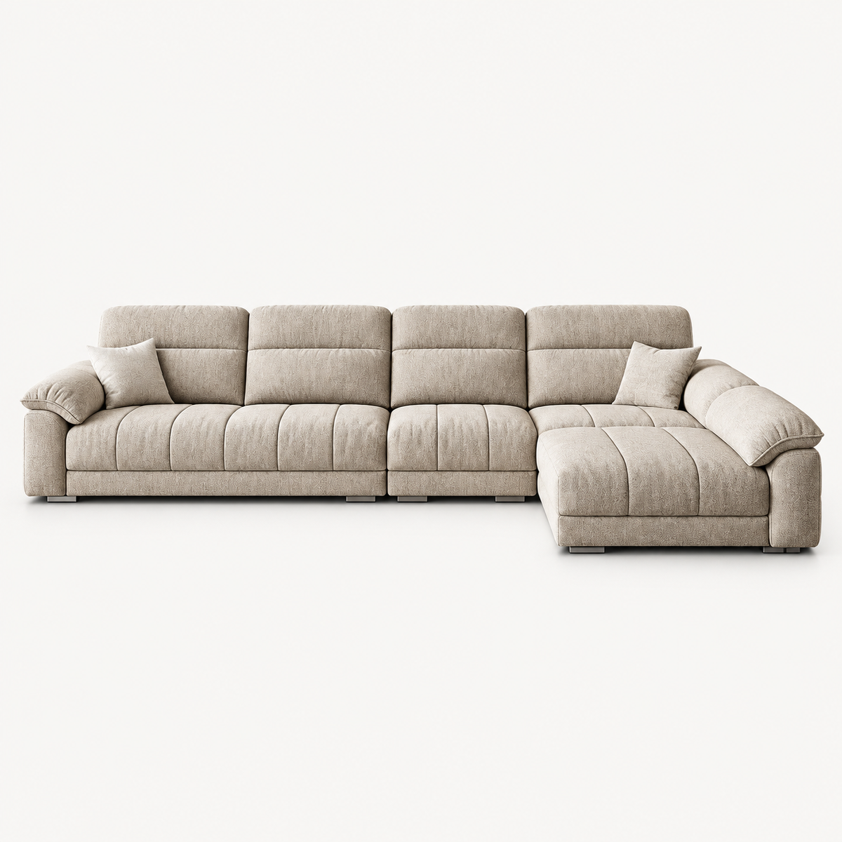 Cream L-Shaped Fabric Sofa with Removable Covers