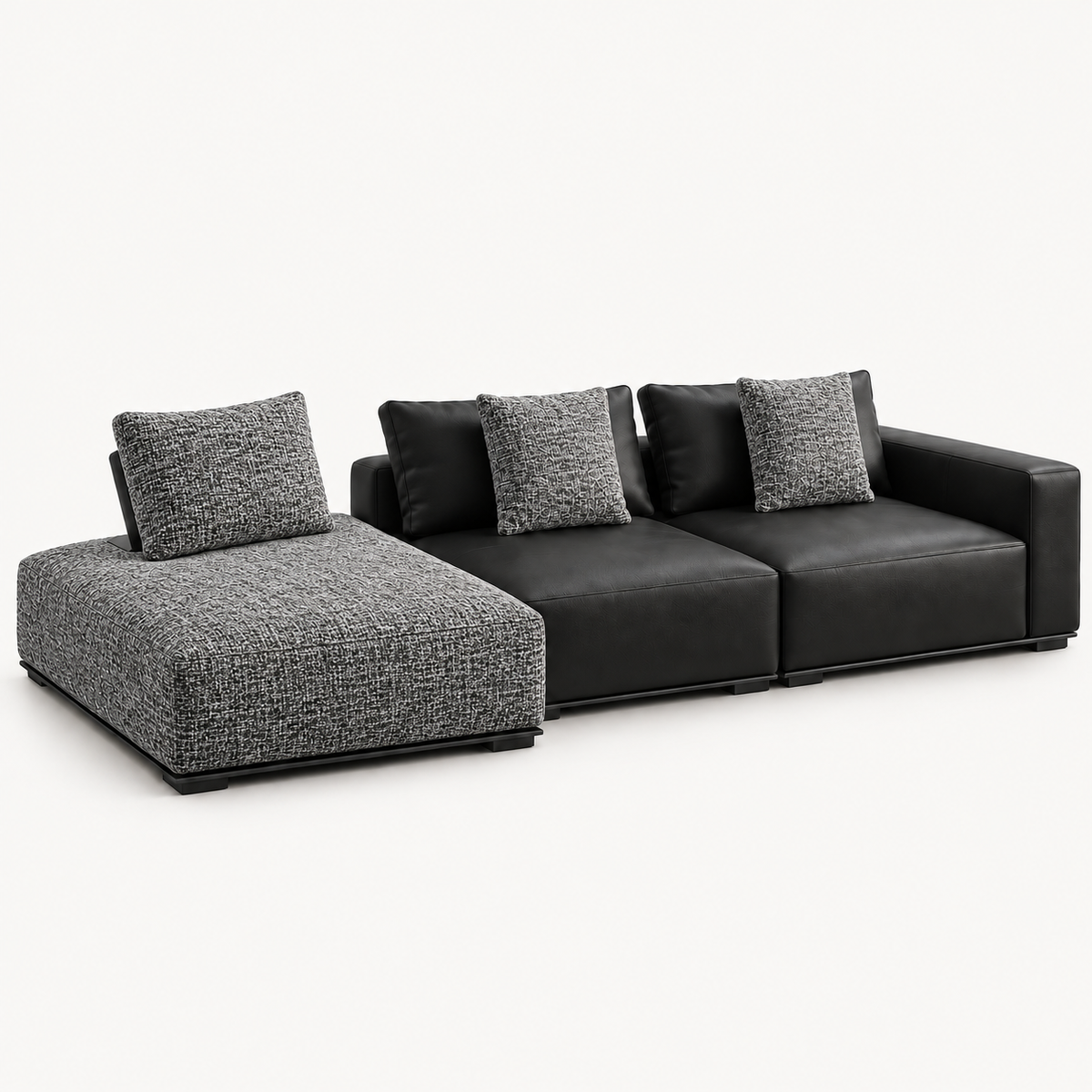Low-Profile Leather and Fabric Modular Sofa