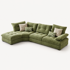 Green Curved Fabric Sofa with Adjustable Backrest