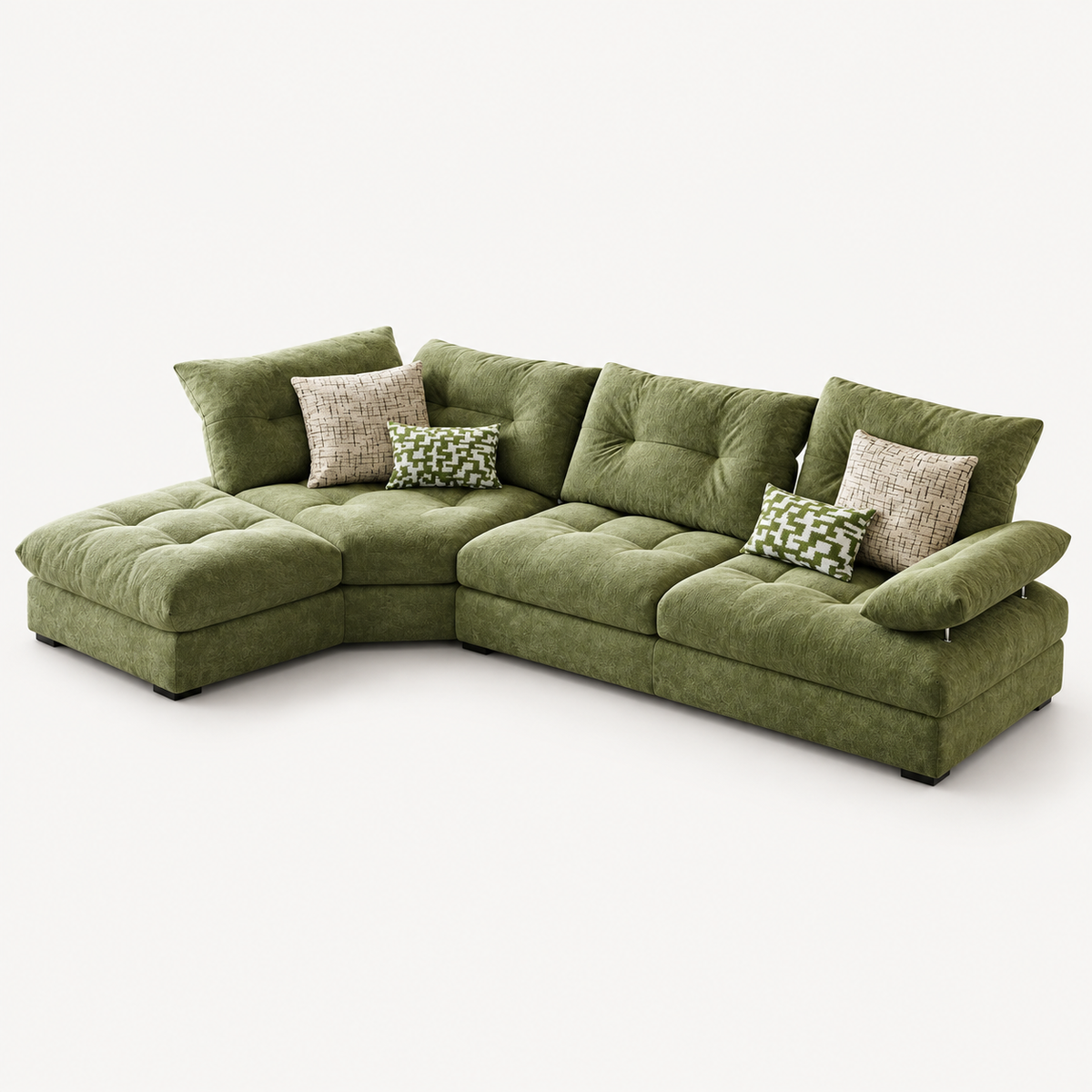 Green Curved Fabric Sofa with Adjustable Backrest