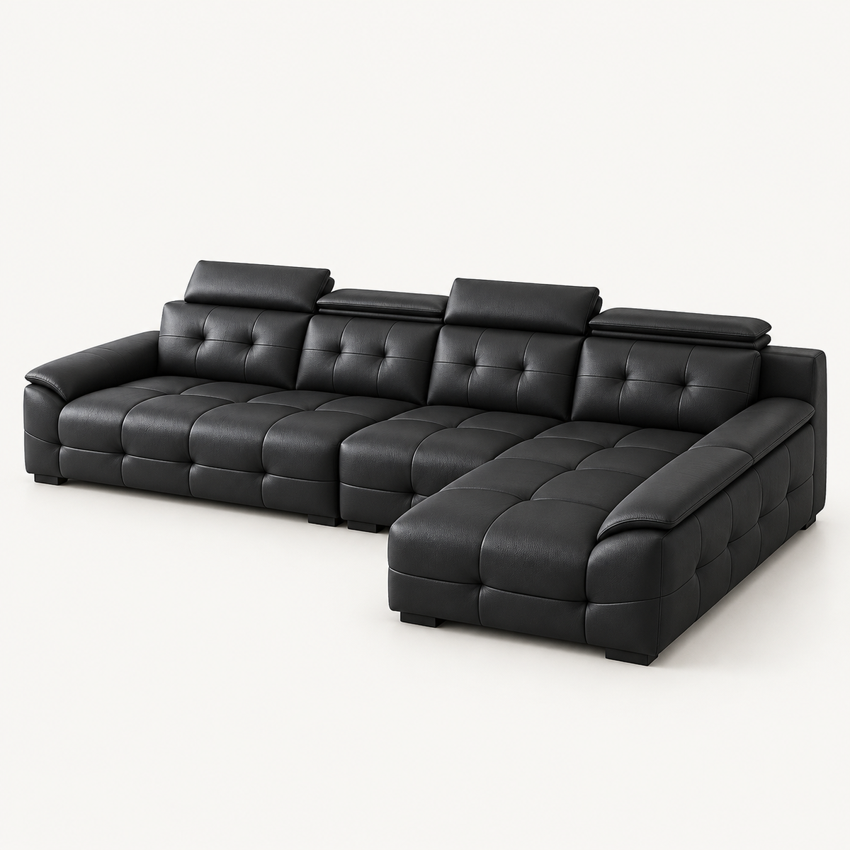 Cowhide Sectional Sofa with Adjustable Headrests
