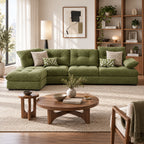Green Curved Fabric Sofa with Adjustable Backrest