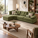 Green Curved Fabric Sofa with Adjustable Backrest