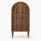 French Vintage Solid Wood Sideboard with Glass Details