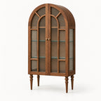 French Vintage Solid Wood Sideboard with Glass Details