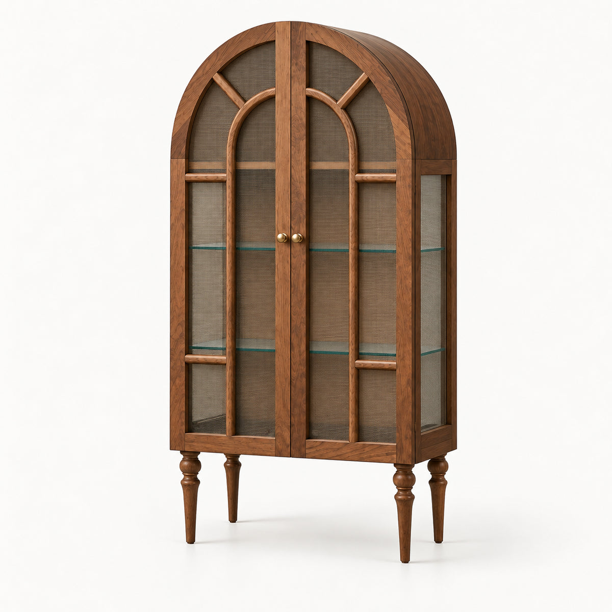 French Vintage Solid Wood Sideboard with Glass Details
