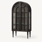 French Vintage Solid Wood Sideboard with Glass Details