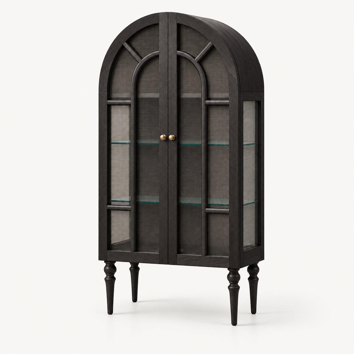 French Vintage Solid Wood Sideboard with Glass Details