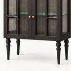 French Vintage Solid Wood Sideboard with Glass Details